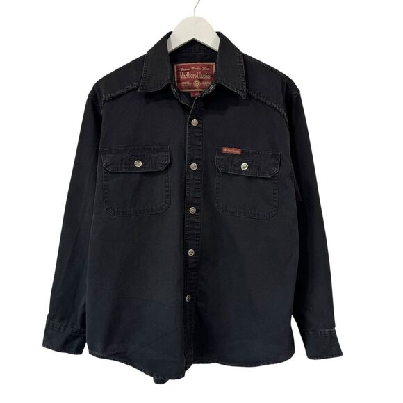Marlboro Classic Black Wash Snap Logo Buttons Vintage Western Grunge Large EUC